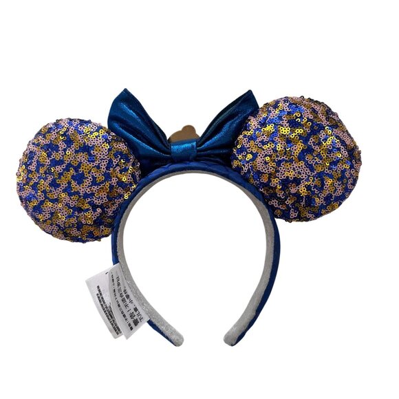 Disney Parks Passholder Exclusive Sequined Mickey Mouse Ear Headband Blue & Gold - Picture 2 of 7